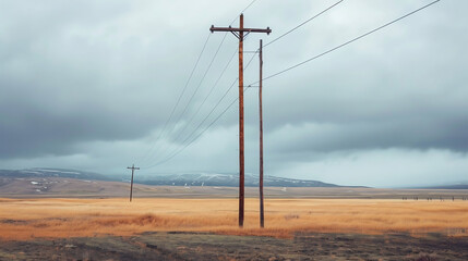 Power lines and poles on the field