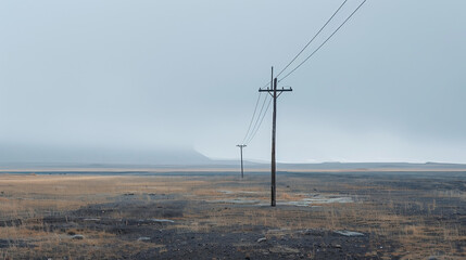 Power lines and poles on the field
