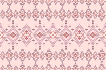 Ikat cross stitch geometric embroidery seamless knitted pattern on damask background. Perfect decorative design for sweater, fabric, decoration, illustration, ornament, texture, textile, interior