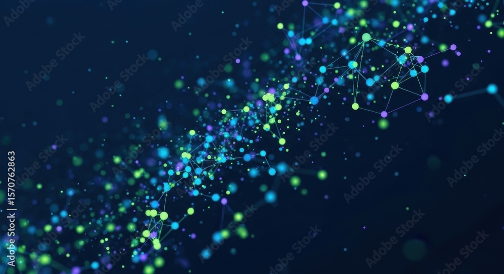 Poster abstract network of glowing dots and lines on dark background
