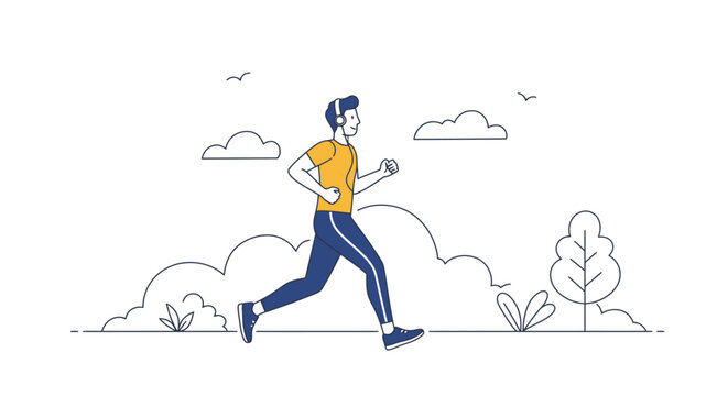 vector illustration of a person jogging in the park during morning time