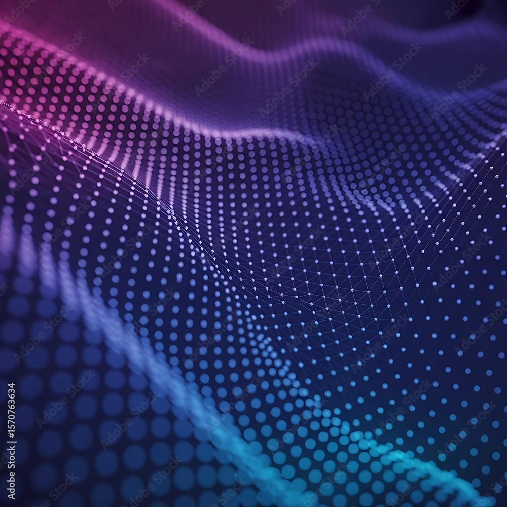 Fototapete abstract digital wavy mesh with dots and lines an optical illusion of a network with a gradient colo