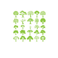 Fototapeta premium A collection of various green tree silhouette illustrations isolated