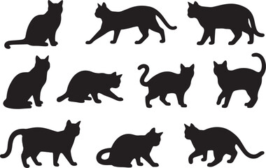 set of black cats silhouettes