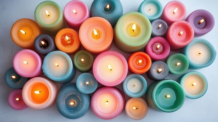 Colorful Assorted Candles with Warm Light for Cozy Home Decor and Relaxation
