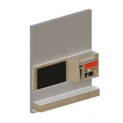 Fototapeta premium Bright Wood TV Table Top Left View 3D Rendering Illustration