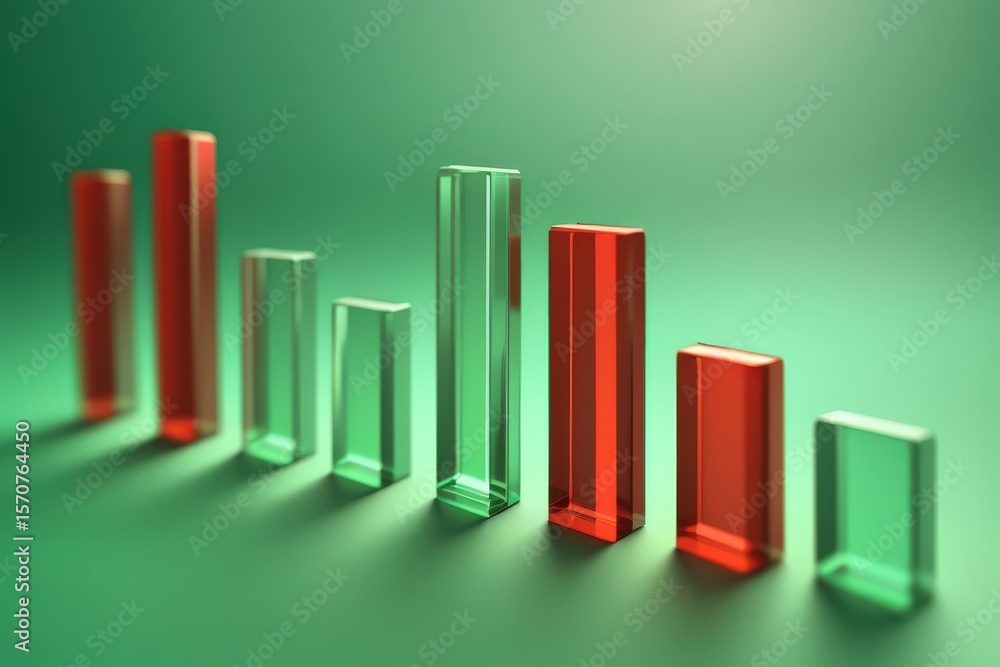 Poster graph with red green translucent bars decreasing across a green background