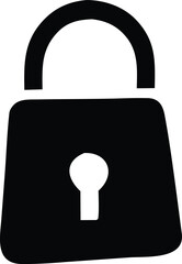 A simple black silhouette of a padlock with a keyhole representing security protection and privacy on a white background