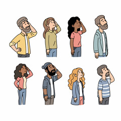 People pondering thoughtful expressions diverse group