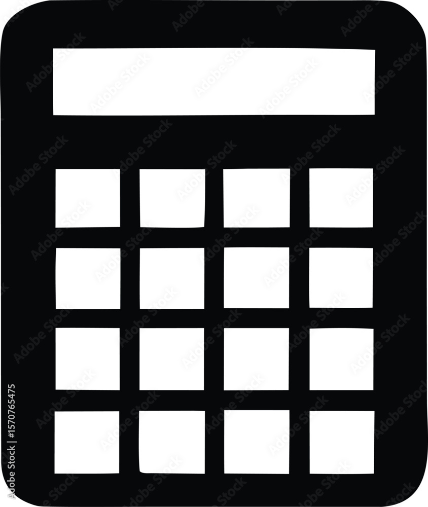 Aufkleber simple black and white icon of a calculator with a display screen and a grid of buttons for numerica