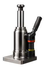 Pneumatic-hydraulic jack with an extended base plate for added stability on uneven terrain at construction sites.