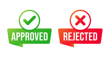Approved and Rejected Badge Icon with Green Check Mark and Red Cross