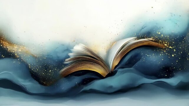 An elegant illustration on knowledge sharing, in shades of soft gold, deep teal, and white. Use open books, interconnected circles, and soft gradients to emphasize collaborative learning