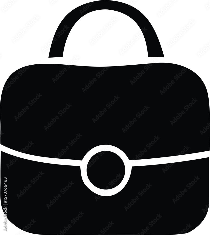 Poster simple black silhouette of a briefcase with a rounded top and a circular clasp detail on the front