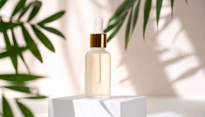 Skincare Serum Bottle on Aesthetic Background