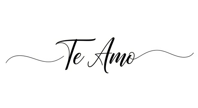 Elegant calligraphy design of te amo with flourishes in black and white