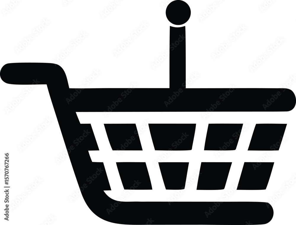 Poster a simple black and white silhouette icon representing a shopping basket with a handle and a circular
