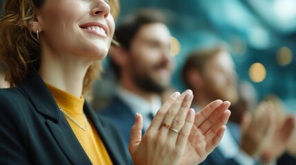 A proud moment as teammates celebrate achievements in the workplace.