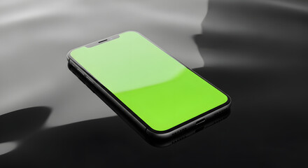 Smartphone with Green Screen on Reflective Surface Mockup for App & Web Design