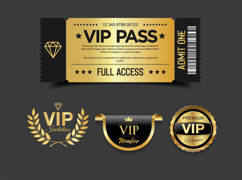 VIP Pass Ticket  Luxury Black and Gold Cinema Style Invitation or Event Access Badge