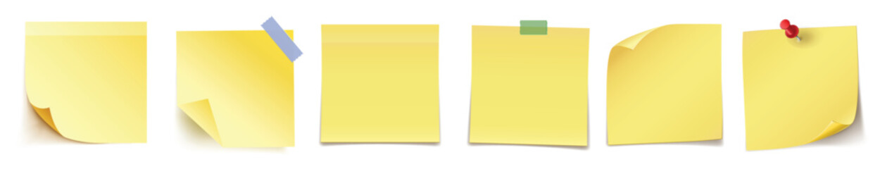 realistic set stick note isolated white background post it notes collection with shadow