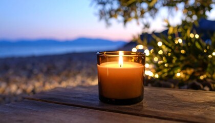 Aromatic Candle Lit at Night 