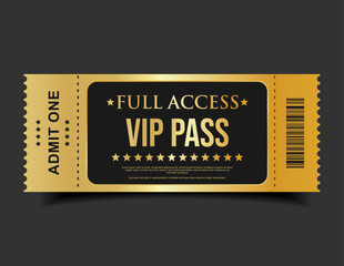 VIP Pass Ticket Luxury Black and Gold Cinema Style Invitation or Event Access Badge