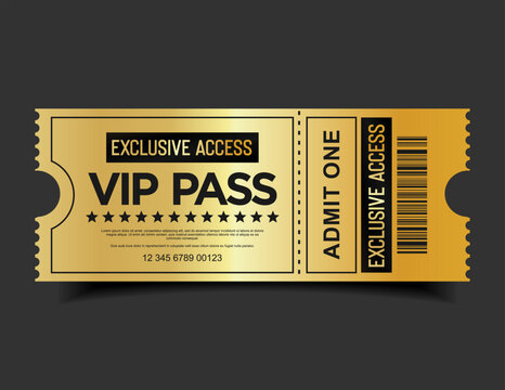 VIP Pass Ticket  Luxury Black and Gold Cinema Style Invitation or Event Access Badge