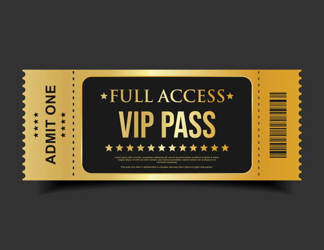 VIP Pass Ticket  Luxury Black and Gold Cinema Style Invitation or Event Access Badge