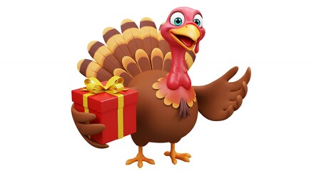 Cartoon turkey holding gift box