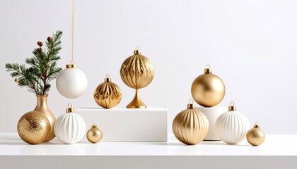 Christmas Ornaments on Minimal White Table 