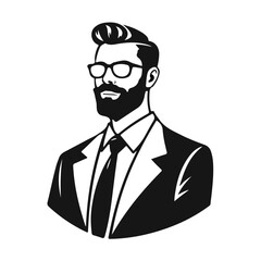 Man icon, businessman avatar vector, office worker icon, hipster face design, graphic male portrait, businessman avatar, bearded man, office worker, hipster face, male portrait