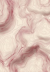 Fototapeta premium Abstract topographic-like image with flowing, maroon lines on a creamy background, creating a sense of depth and texture