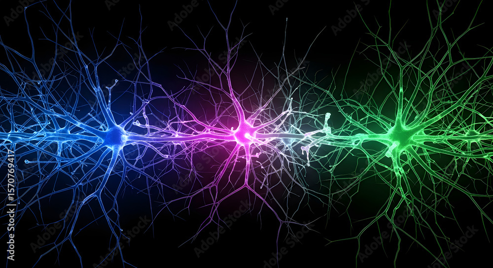 Poster abstract neural network visualization in radiant colors illuminating deep connections