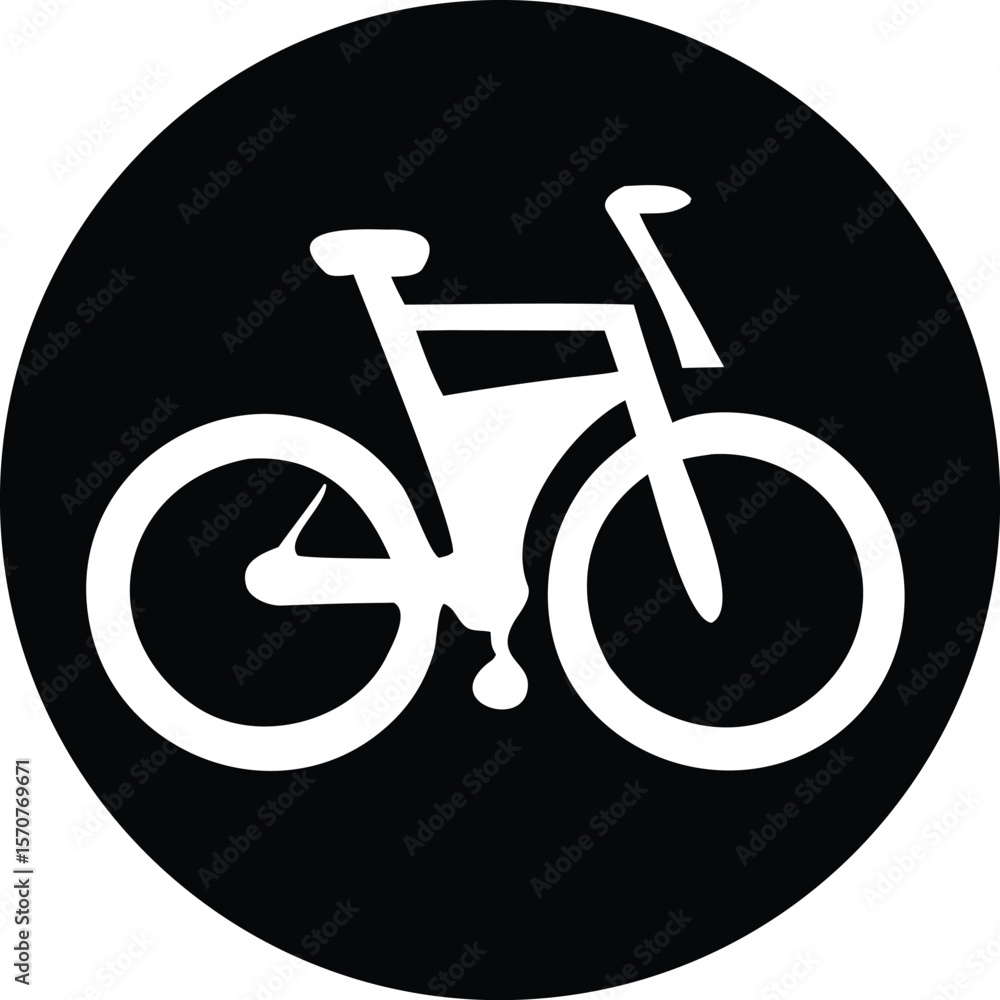 Poster a stark white silhouette of a bicycle is centrally positioned within a solid black circular backgrou