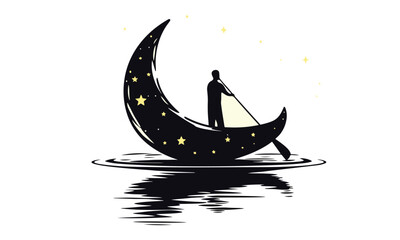 Simple Crescent Moon Icon Black and Outline Vector Set