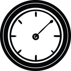 Simple black and white icon of a clock face with hour and minute hands pointing to approximately ten past two