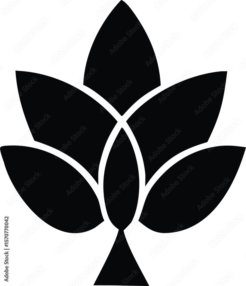 Poster abstract black lotus flower silhouette with overlapping petals and a central stem symbolizing purity