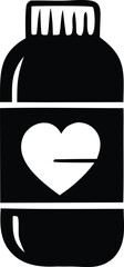 Stylized black and white icon of a jar with a heart symbol on its label representing health and wellness products