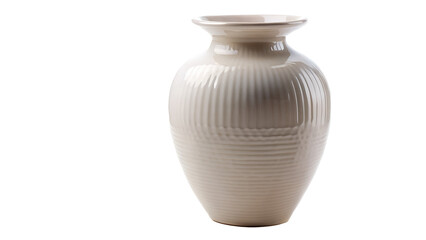 Elegant beige ceramic vase with ribbed texture, isolated on transparent background