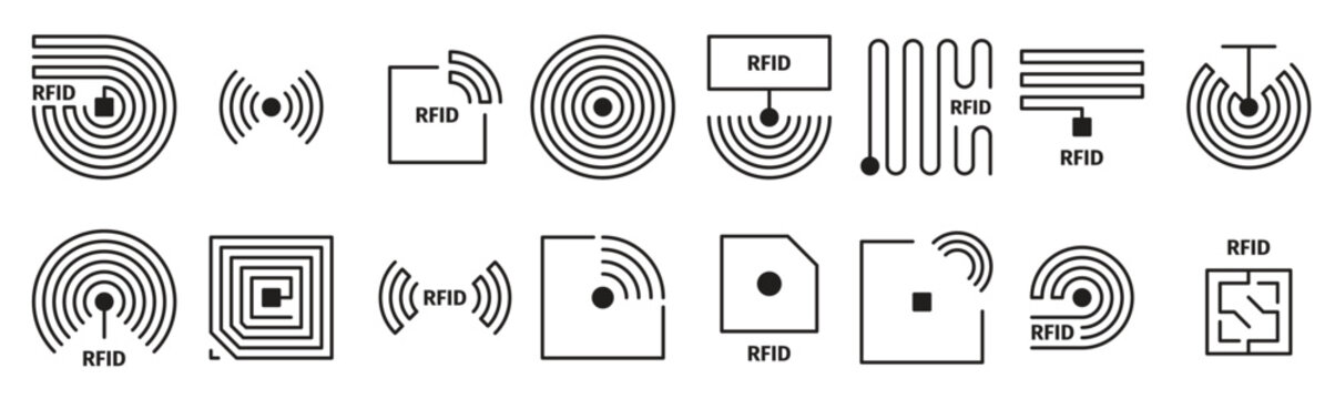 rfid icons radio tagging chips identification wireless semiconductors shopping frequency vector symbol