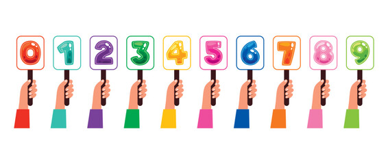 Various Cartoon Hands Holding Numbers