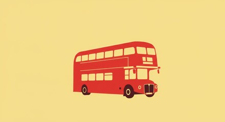 Red double decker bus on yellow background: minimalist urban transportation icon