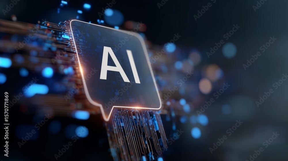 Poster digital representation of artificial intelligence concept with glowing elements and futuristic desig