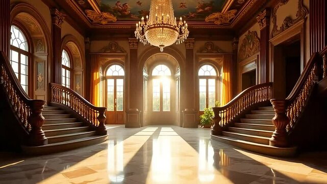 Elegant Double Staircase in Stylish Hallway Interior