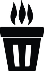 Stylized black silhouette of a torch with three flames burning brightly above a tapered container with rectangular cutouts