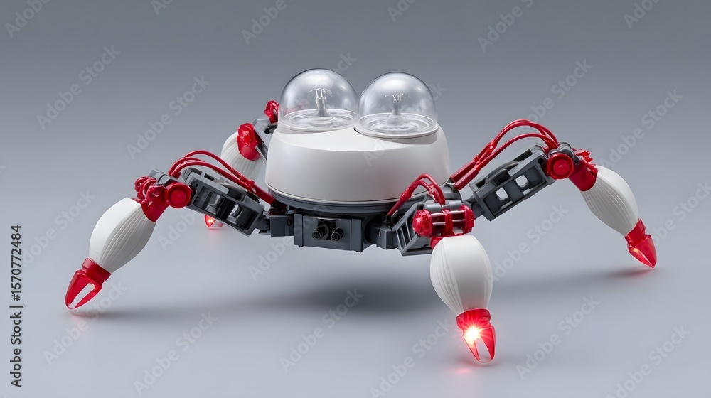 Poster futuristic white and red robot with advanced features