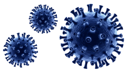 Blue virus particles on black background coronavirus