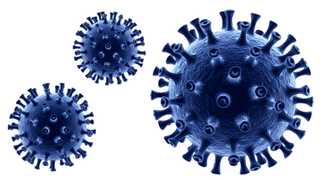 Blue virus particles on black background coronavirus