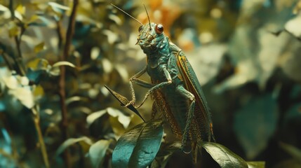 Detailed close-up of a colorful insect on a leaf.